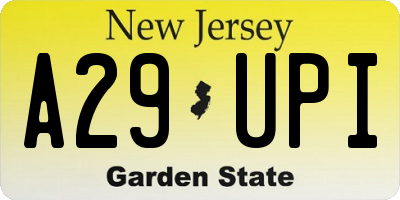 NJ license plate A29UPI
