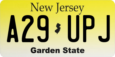 NJ license plate A29UPJ