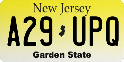 NJ license plate A29UPQ