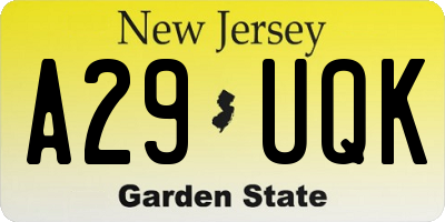 NJ license plate A29UQK