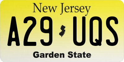 NJ license plate A29UQS