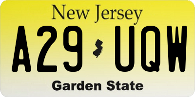 NJ license plate A29UQW
