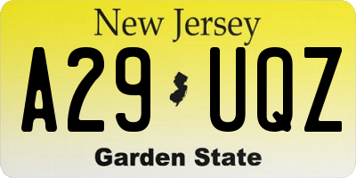 NJ license plate A29UQZ