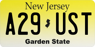 NJ license plate A29UST