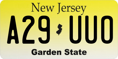 NJ license plate A29UUO