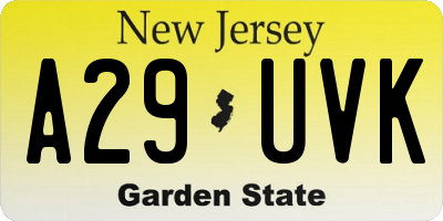 NJ license plate A29UVK