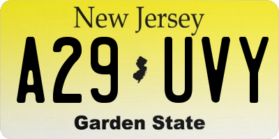 NJ license plate A29UVY