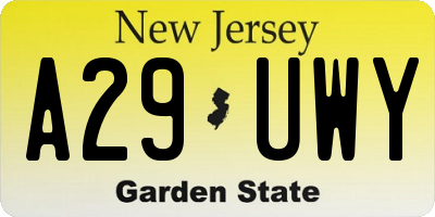 NJ license plate A29UWY