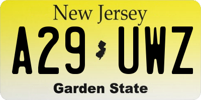 NJ license plate A29UWZ