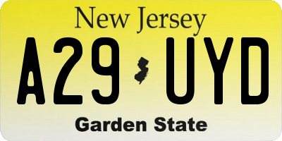 NJ license plate A29UYD