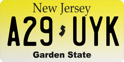 NJ license plate A29UYK