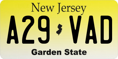 NJ license plate A29VAD