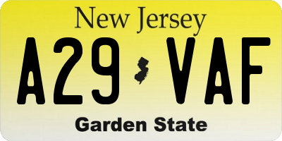 NJ license plate A29VAF