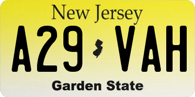 NJ license plate A29VAH