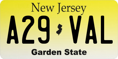 NJ license plate A29VAL