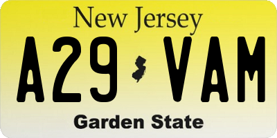NJ license plate A29VAM