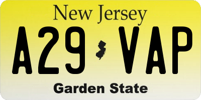 NJ license plate A29VAP