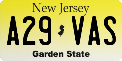 NJ license plate A29VAS