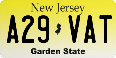 NJ license plate A29VAT