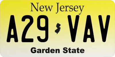 NJ license plate A29VAV