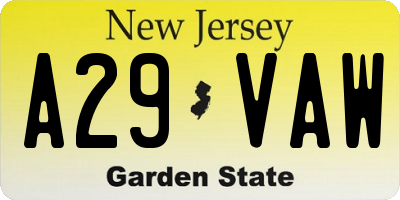 NJ license plate A29VAW