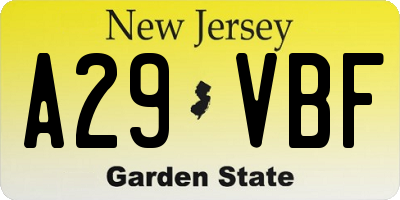 NJ license plate A29VBF