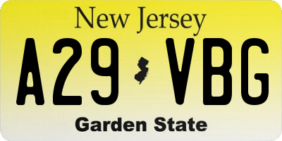 NJ license plate A29VBG