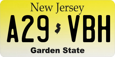 NJ license plate A29VBH