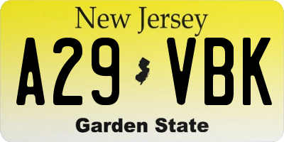 NJ license plate A29VBK