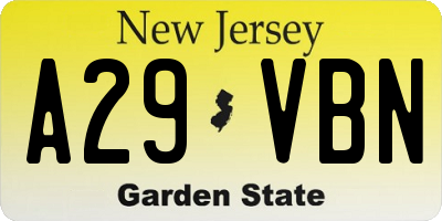 NJ license plate A29VBN