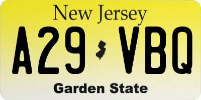 NJ license plate A29VBQ