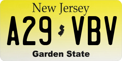 NJ license plate A29VBV
