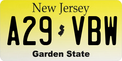 NJ license plate A29VBW