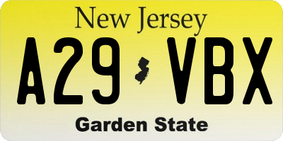NJ license plate A29VBX
