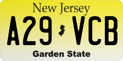 NJ license plate A29VCB