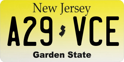 NJ license plate A29VCE