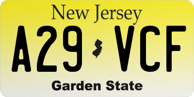 NJ license plate A29VCF