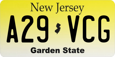 NJ license plate A29VCG