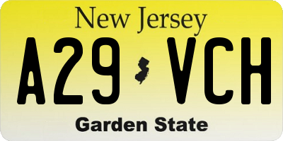 NJ license plate A29VCH