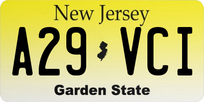NJ license plate A29VCI