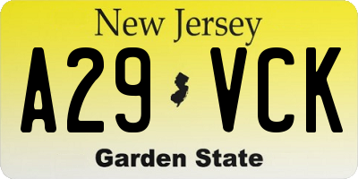 NJ license plate A29VCK