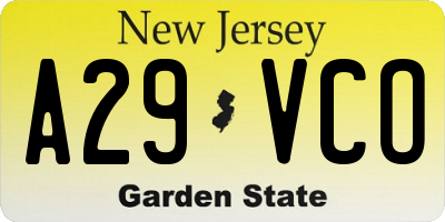 NJ license plate A29VCO