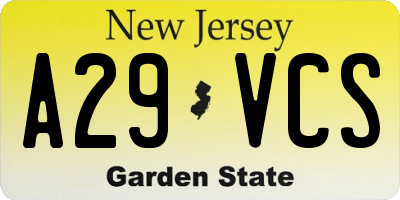 NJ license plate A29VCS