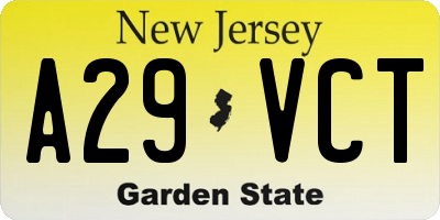 NJ license plate A29VCT
