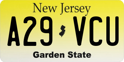 NJ license plate A29VCU