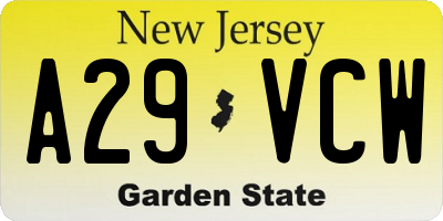 NJ license plate A29VCW