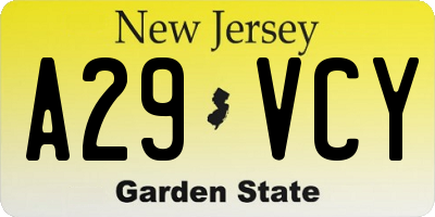 NJ license plate A29VCY