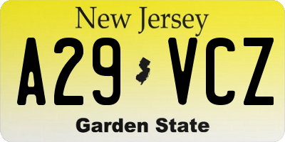 NJ license plate A29VCZ