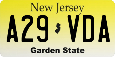 NJ license plate A29VDA