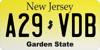 NJ license plate A29VDB